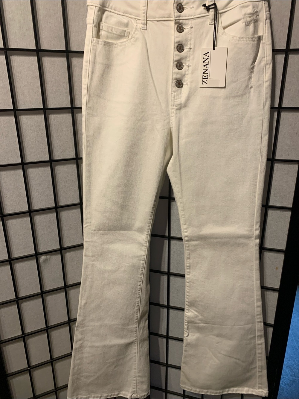 Zenana Outfitters White Flare Button-Fly Jeans Size 30